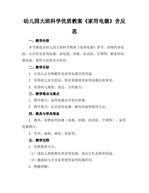 幼儿园大班科学优质教案《家用电器》含反思