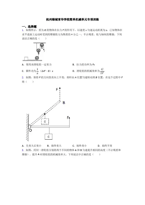 杭州绿城育华学校简单机械单元专项训练
