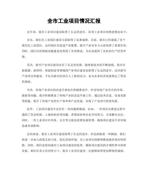 全市工业项目情况汇报