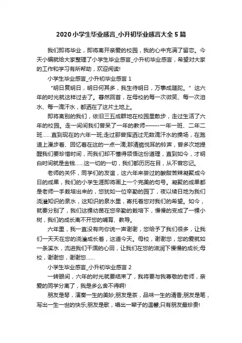 2020小学生毕业感言_小升初毕业感言大全5篇