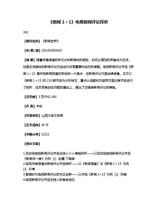 《新闻 1＋1》电视新闻评论探析
