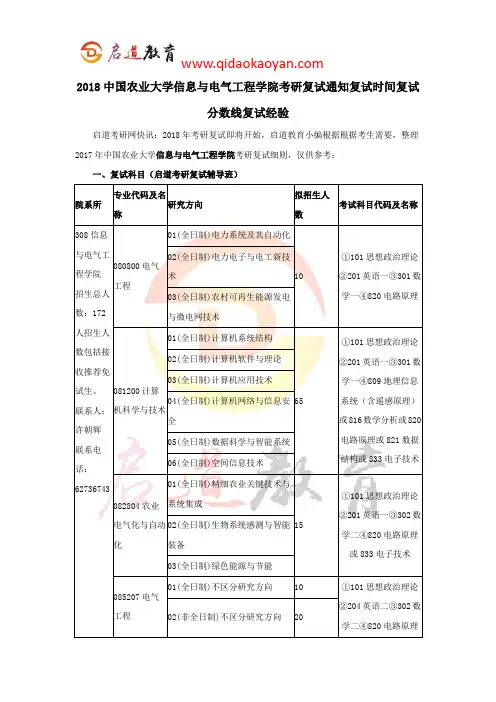 2018中国农业大学信息与电气工程学院考研复试通知复试时间复试分数线复试经验