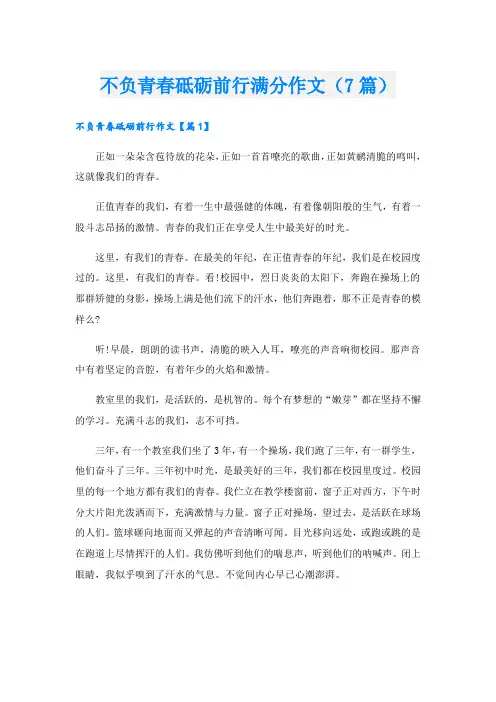 不负青春砥砺前行满分作文(7篇)