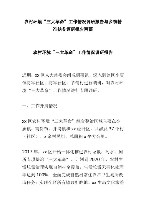 农村环境“三大革命”工作情况调研报告与乡镇精准扶贫调研报告两篇(可供参考)