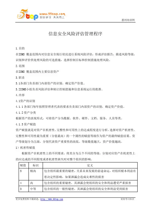 ISO27001信息安全风险评估管理程序
