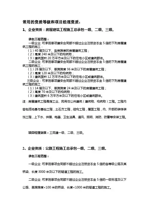 常用的资质等级