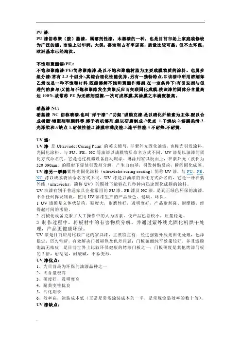 什么是PU漆、PE漆、NC漆、UV漆