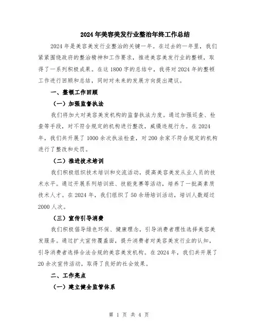 2024年美容美发行业整治年终工作总结