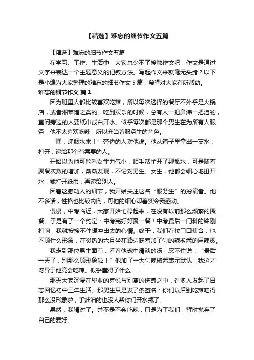 【精选】难忘的细节作文五篇