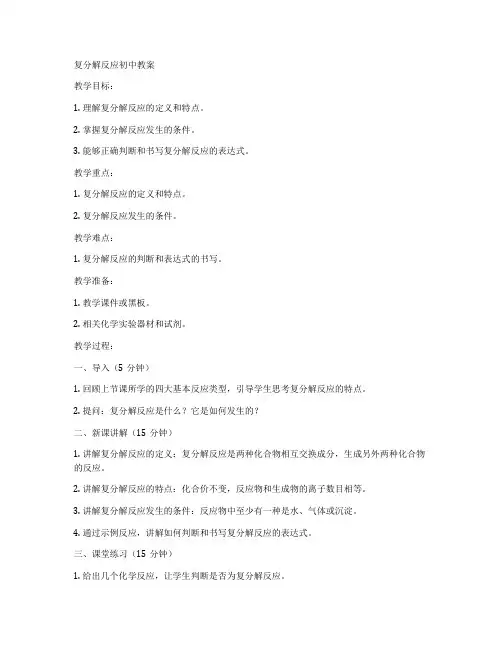 复分解反应初中教案
