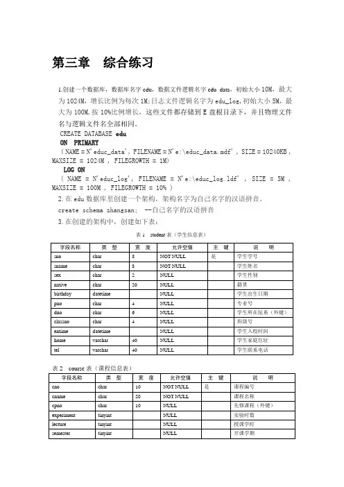 Sql Server数据库查询语句练习题含答案