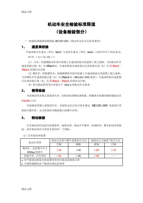 (整理)机动车安全检验标准限值