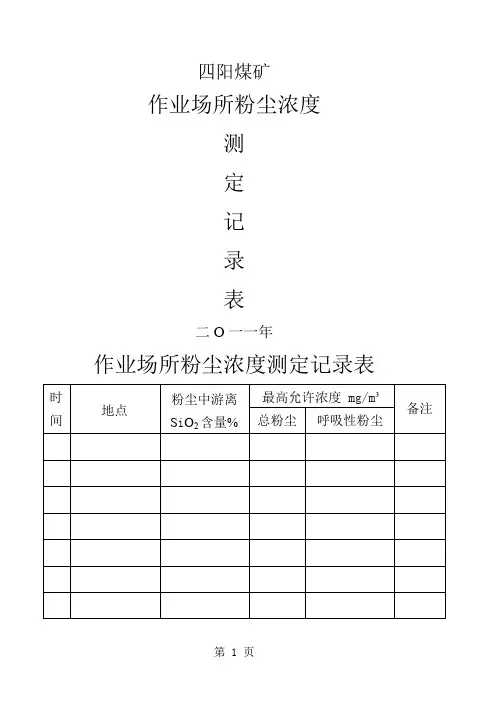 作业场所防尘浓度测定记录表15页word文档