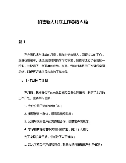 销售新人月底工作总结6篇