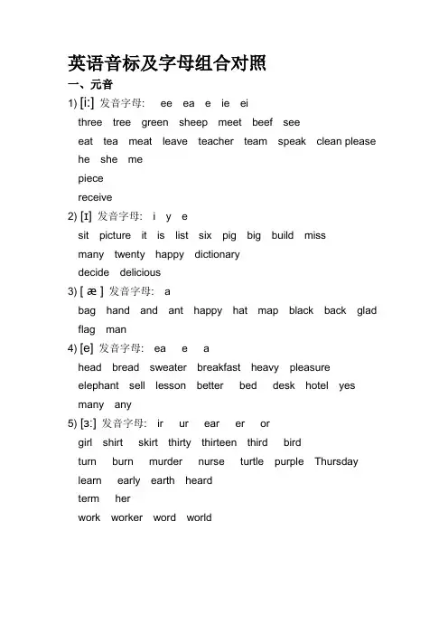 英语音标及字母组合对照