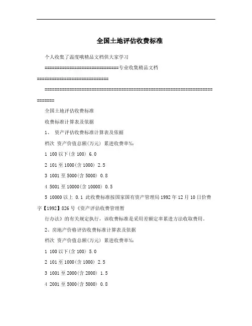 全国土地评估收费标准