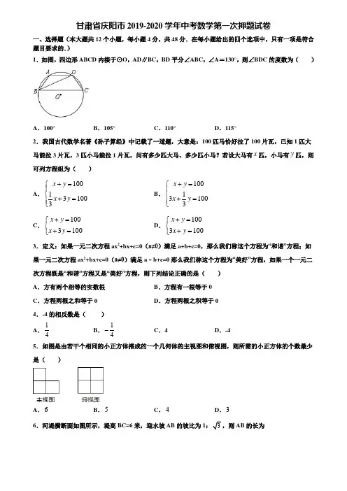 甘肃省庆阳市2019-2020学年中考数学第一次押题试卷含解析