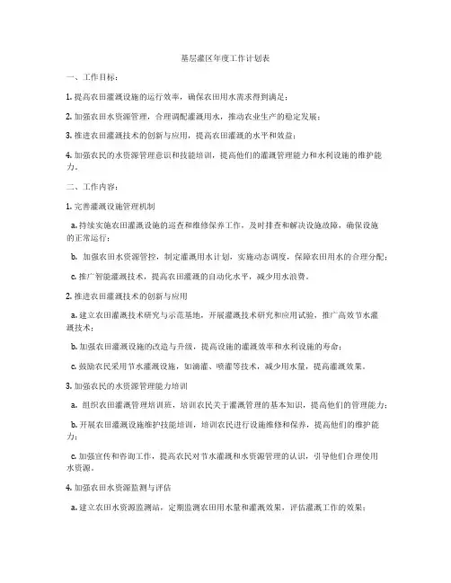 基层灌区年度工作计划表