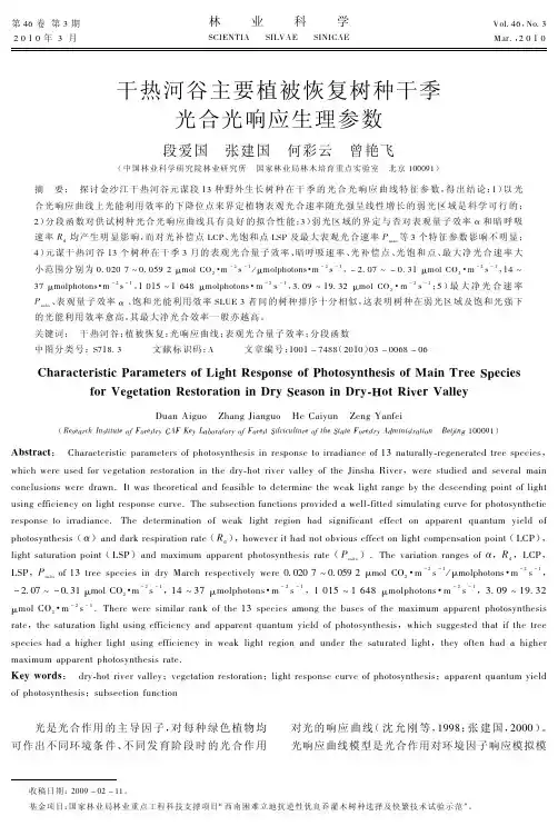 干热河谷主要植被恢复树种干季光合光响应生理参数