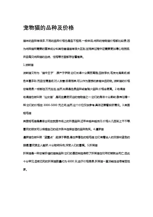 宠物猫的品种及价格