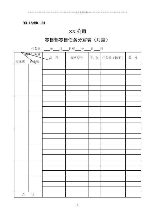 零售部零售任务分解表