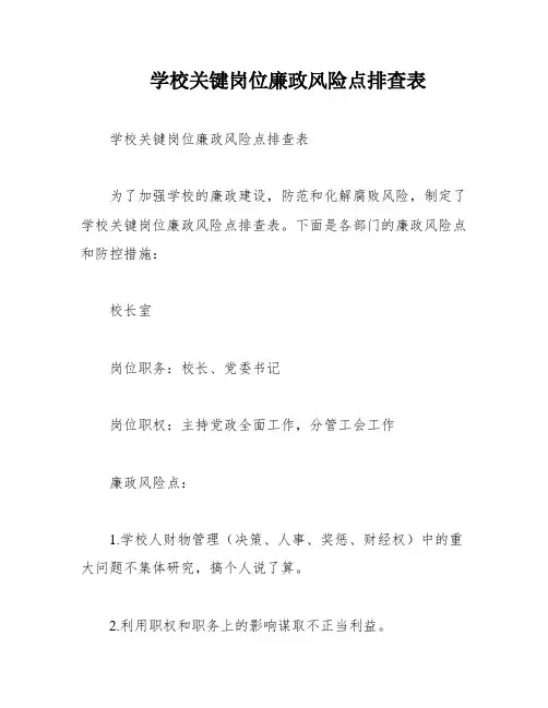 学校关键岗位廉政风险点排查表