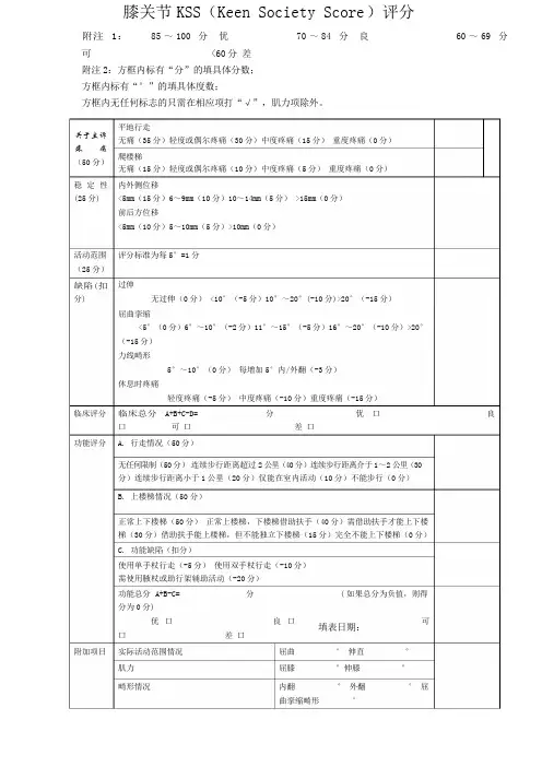 膝关节功能评分表