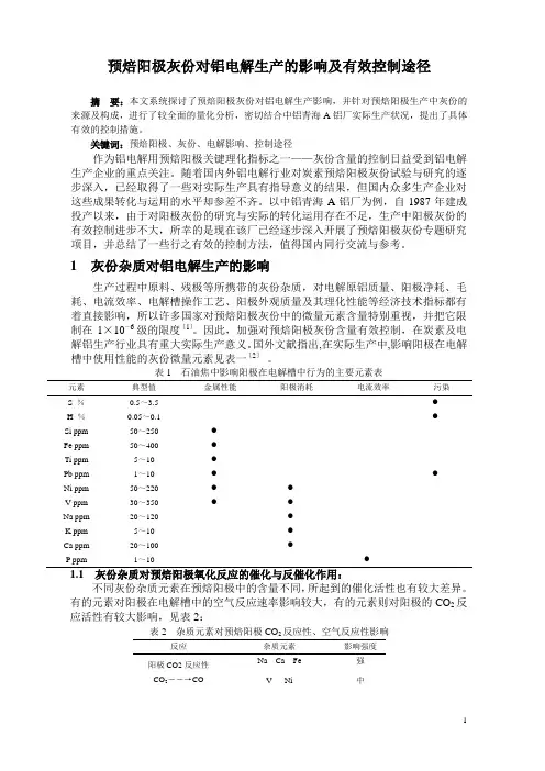 预焙阳极灰份对铝电解生产的影响及有效控制