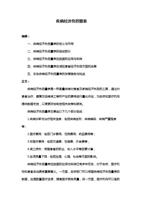 疾病经济负担量表