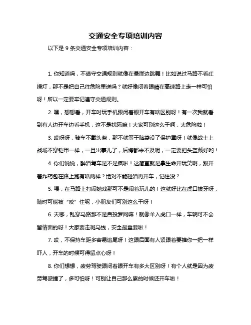 交通安全专项培训内容
