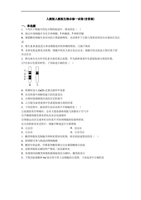 人教版人教版生物必修一试卷(含答案)