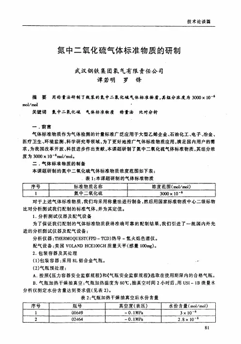 氮中二氧化硫气体标准物质的研制