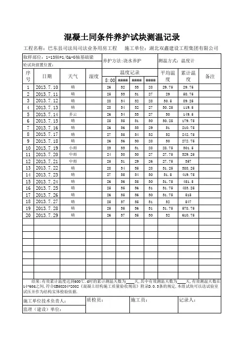 2.同条件养护测温记录(基础梁)