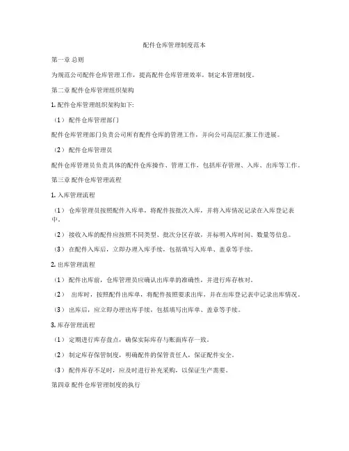 配件仓库管理制度范本