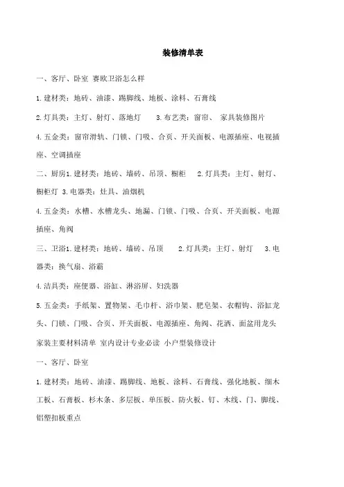 装修清单表