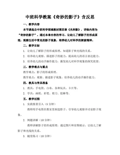 中班科学教案《奇妙的影子》含反思