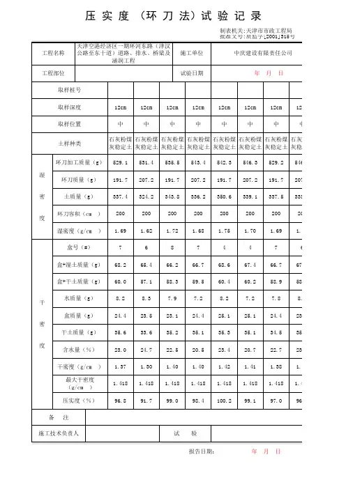 环刀法压实度计算表