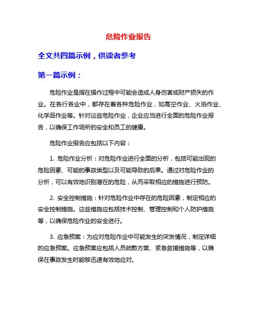 危险作业报告