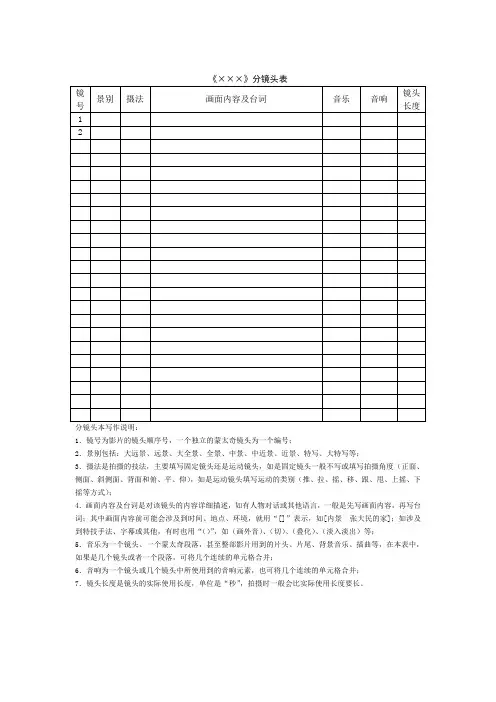 3-分镜头表、场记表、场记板