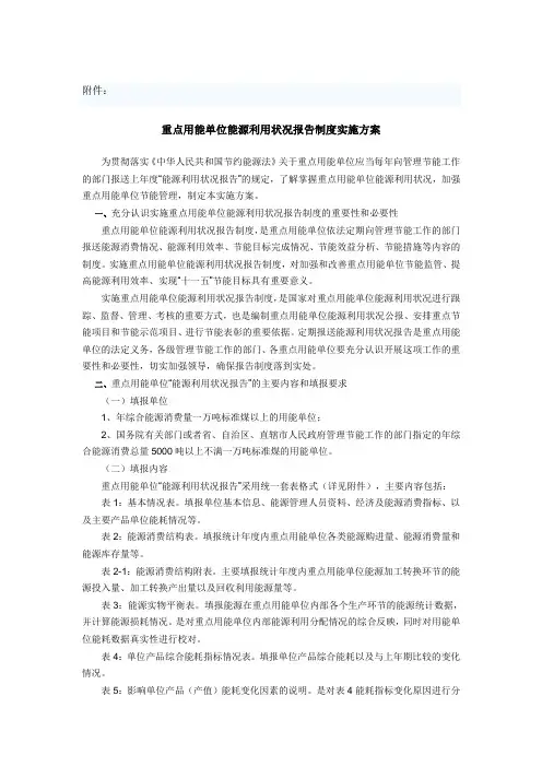 重点用能单位能源利用状况报告制度实施方案