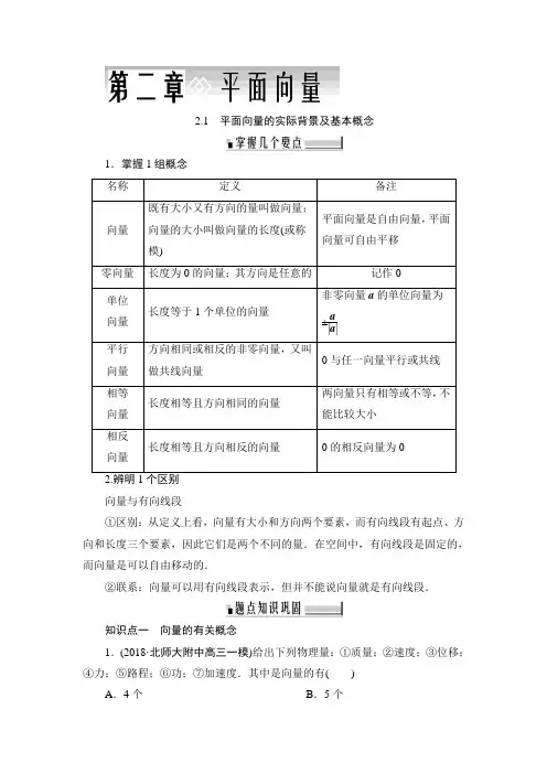 人教A版必修四 2.1 平面向量的实际背景及基本概念 学案
