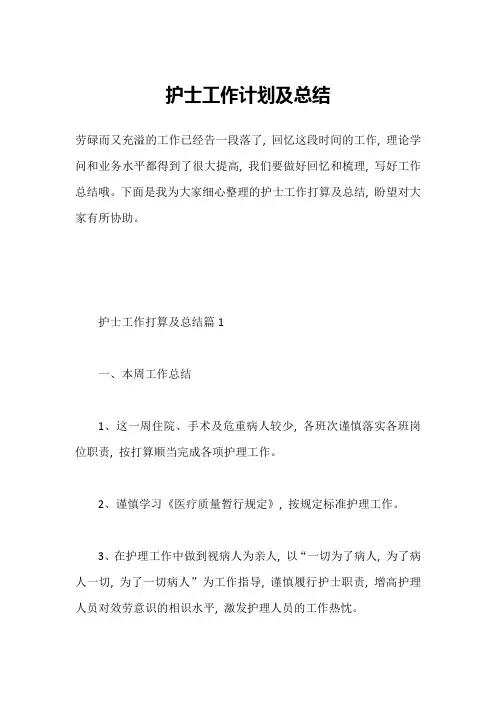 护士工作计划及总结
