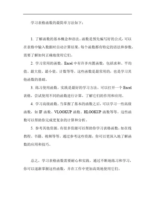 表格中函数怎么学最简单方法