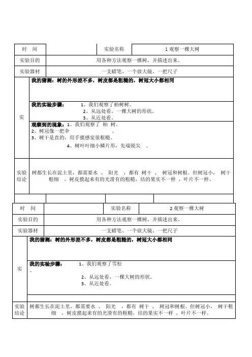 教科版三年级上册科学实验报告单20个