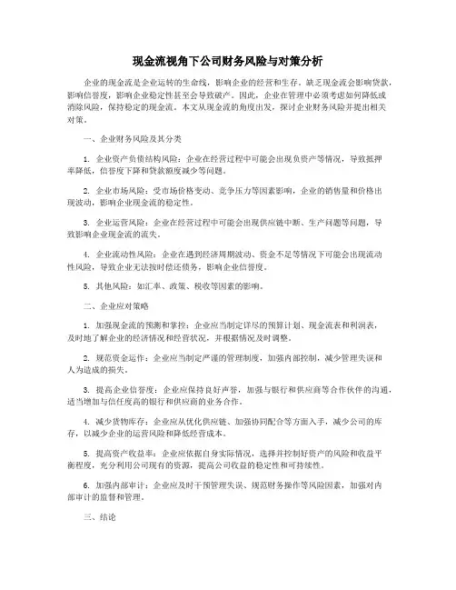 现金流视角下公司财务风险与对策分析