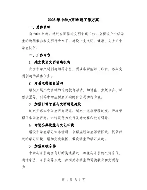 2023年中学文明创建工作方案