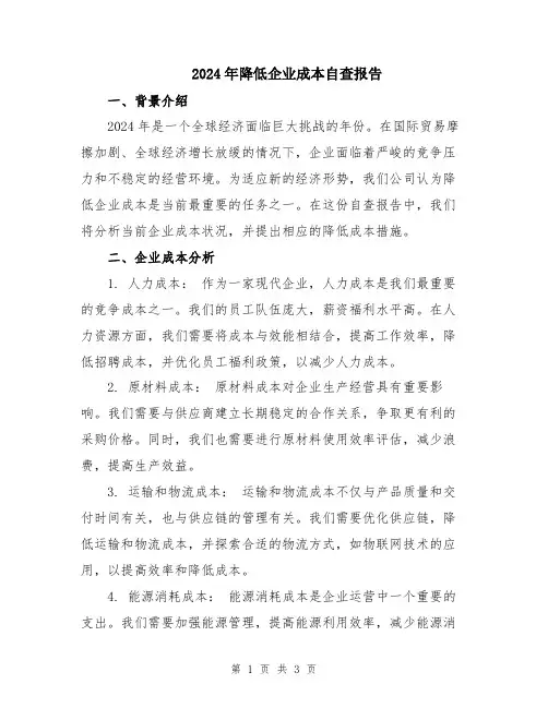 2024年降低企业成本自查报告