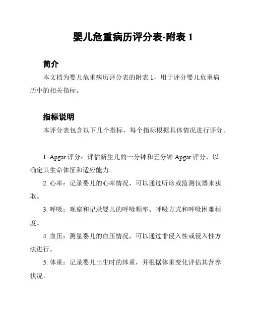 婴儿危重病历评分表-附表1