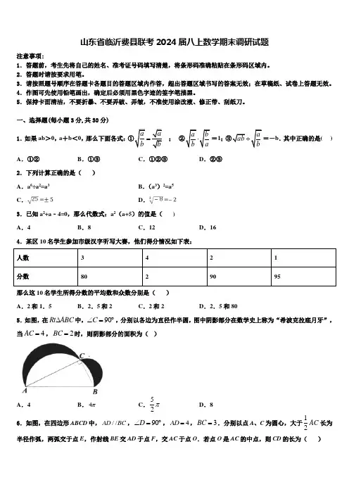 山东省临沂费县联考2024届八上数学期末调研试题含解析