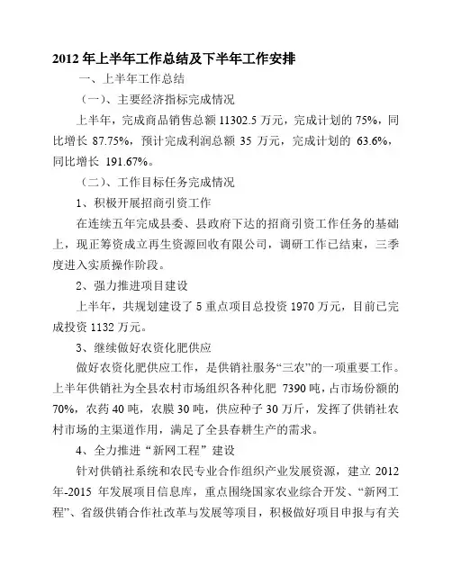2012年上半年工作总结及下半年工作安排